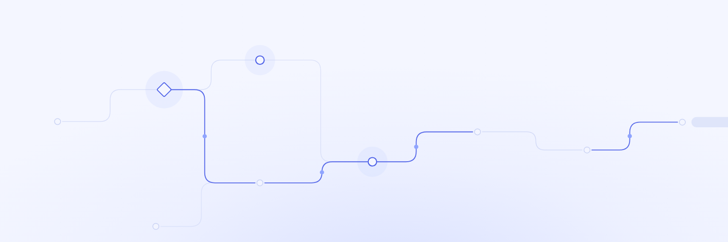 A 1500 by 500 header background: pale periwinkle nodes joined by branching connector lines, with no text, ready for a heading to sit on top.